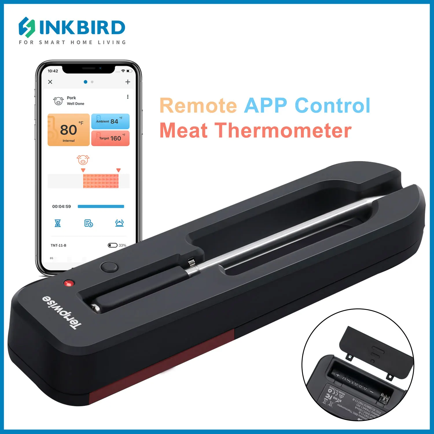 Wireless Smart Meat Thermometer | for BBQ, Oven, Grill, Kitchen, Smoker, Rotisserie