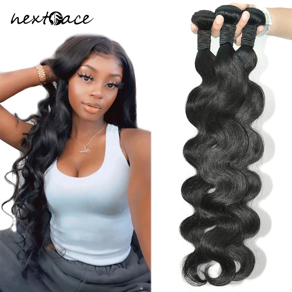 NextFace Body Wave Hair Bundles Natural Human Hair Weaves 10A Grade Peruvian Weaves Body Wave Bundles 30 32 inch Long