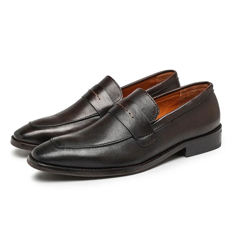 

Men's Leather Shoes 2022 Autumn Fashion Formal Wedding Office Youth Brown Footwear Business Slip on Luxury Brand Man Loafers