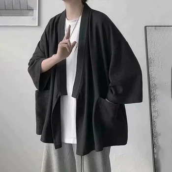 남성용 일본 스타일 레트로 포켓 아웃웨어, 느슨한 레이스업, 통기성 셔츠, 하라주쿠 힙스터, 여름 3 부 소매