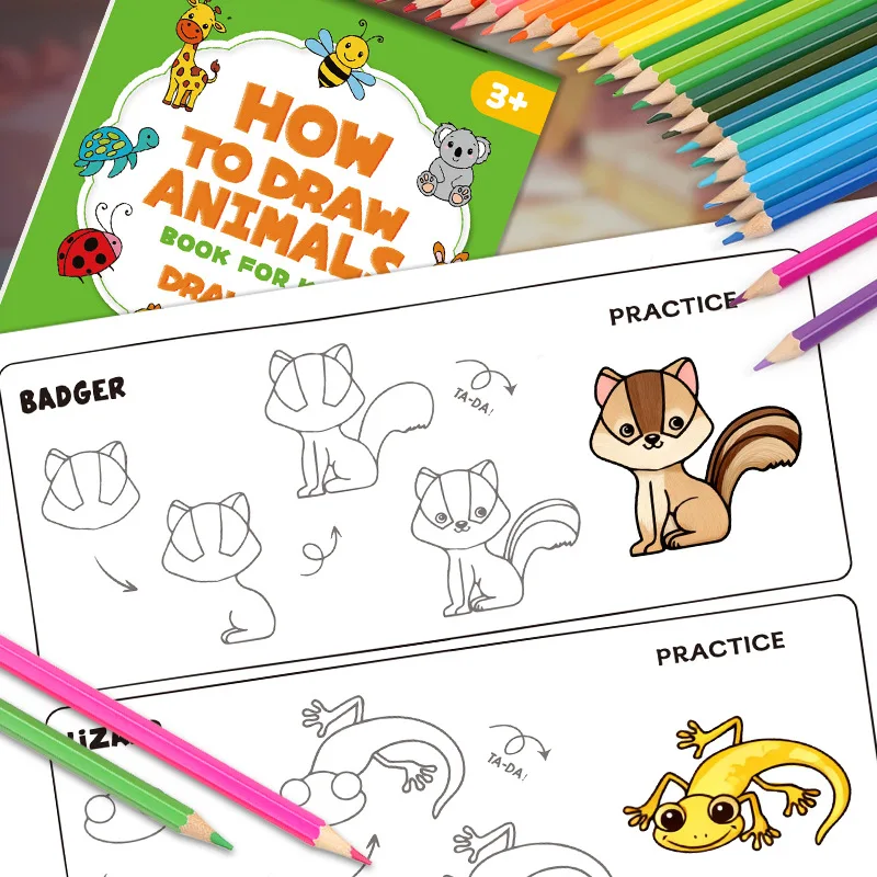 Come disegnare animali: libro di disegno passo dopo passo - Impara a dipingere, perfetto per la scrittura creativa e il libro da disegno per bambini a colori - immagine 6