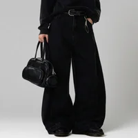 High Streets Summer Men's Jeans New American Wide Leg Curved Knife Denim Pants Loose Solid Color Male Trendy Trousers