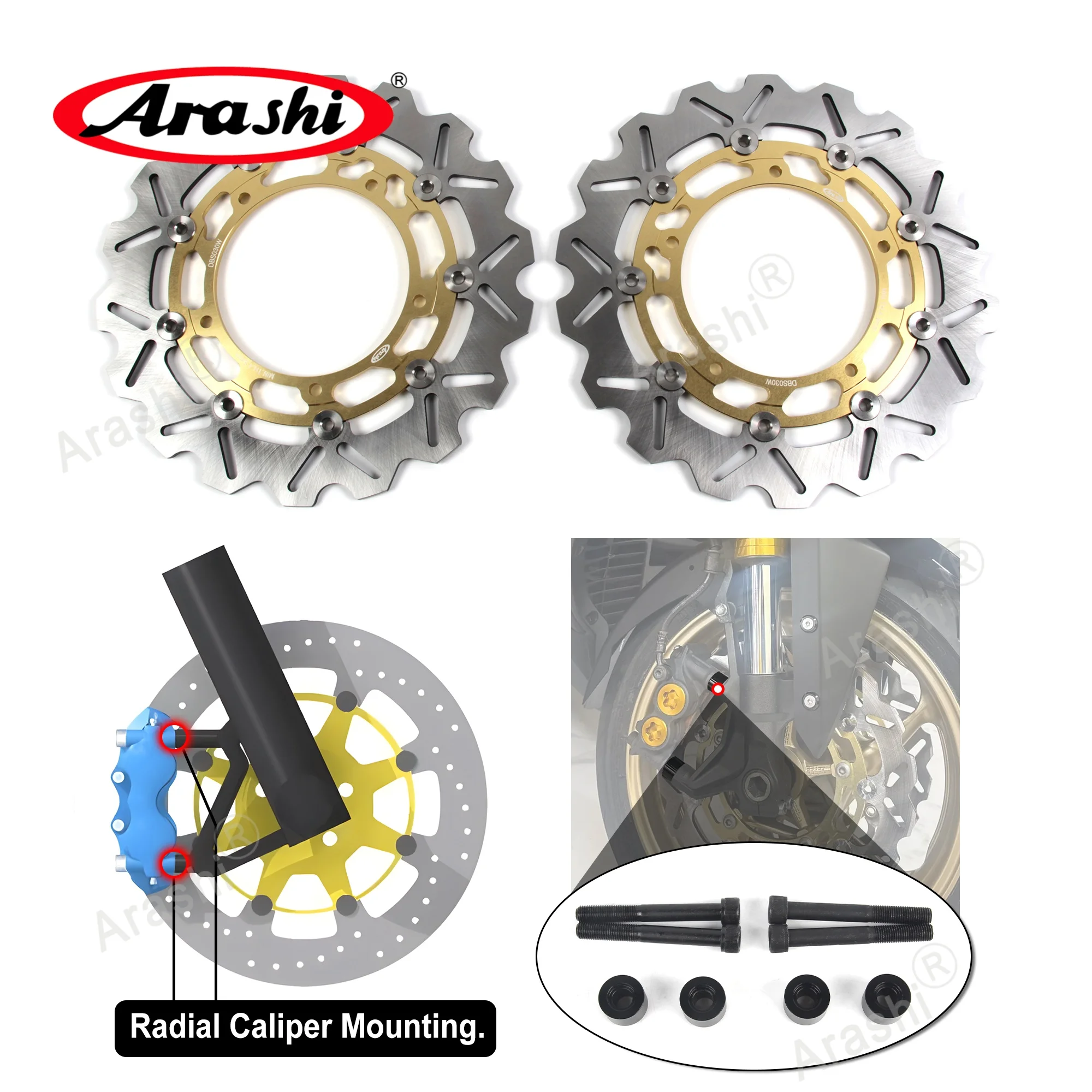 Arashi 298mm Oversize CNC Front Brake Disc Rotors For YAMAHA XP