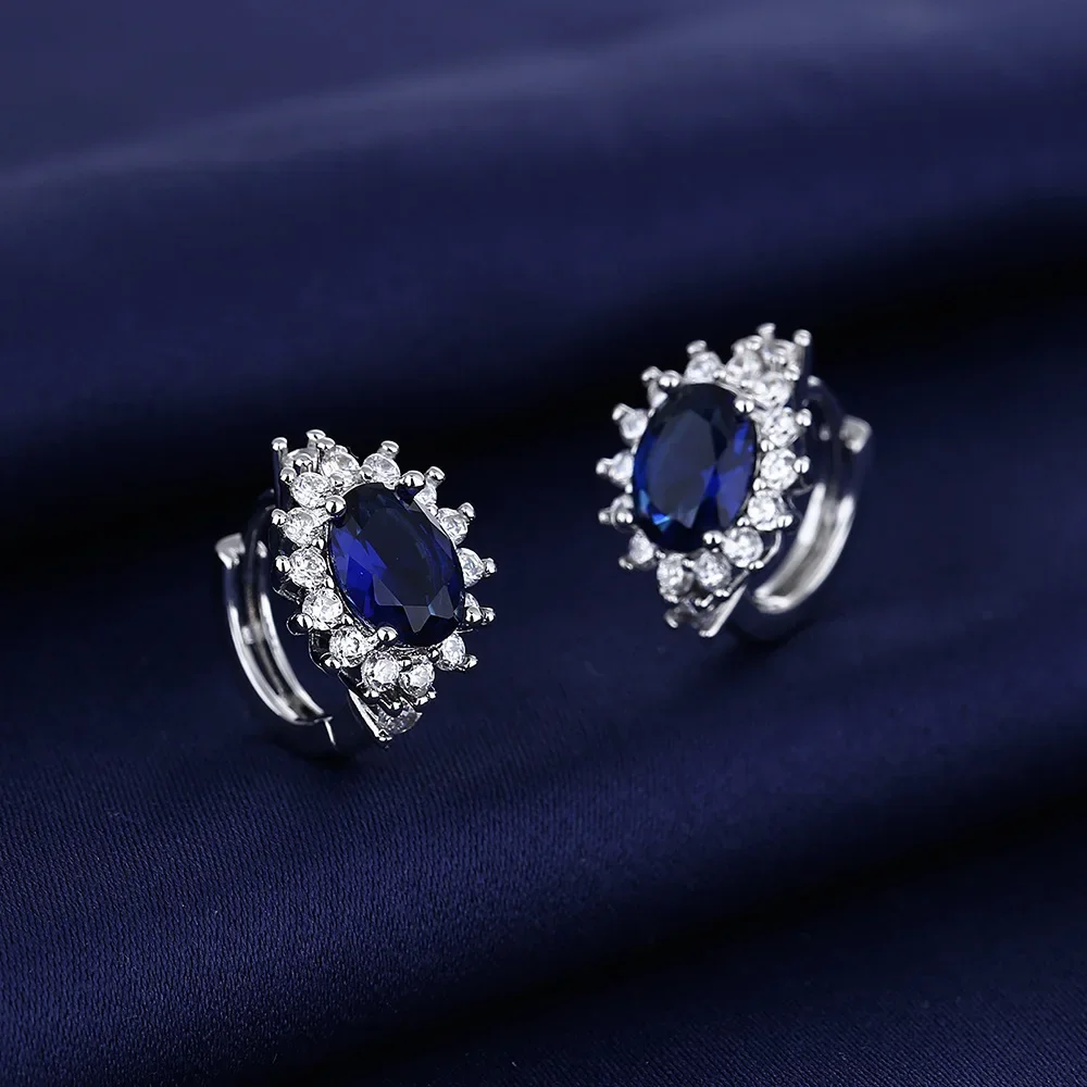 Sweet Sapphire Earrings Jewelry Oval Shape Zircon Gemstone Stud Earrings Accessories Women Wedding Engagement