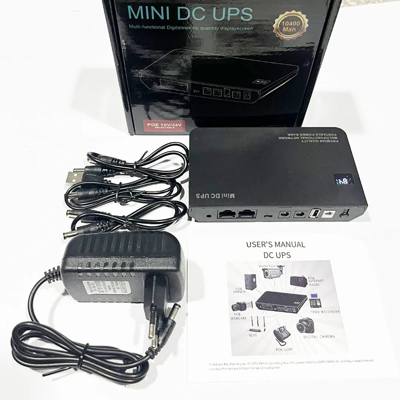 DC UPS Battery Backup 10400mAh 9V 12V 2A 15V 24V 1A Output Uninterruptible Power Supply 85‑265V UPS Battery Backup EU Plug