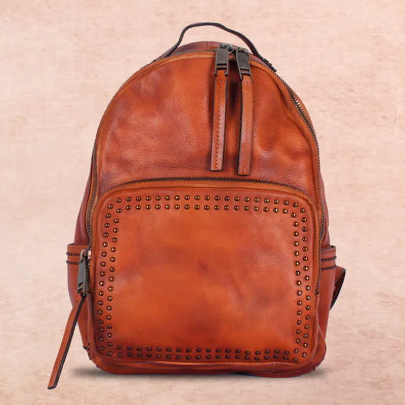 

Solid Color Genuine Leather Women Backpack Female Large Capacity Casual Cowhide Travel Backpack Design Female Commuter Bag Tide