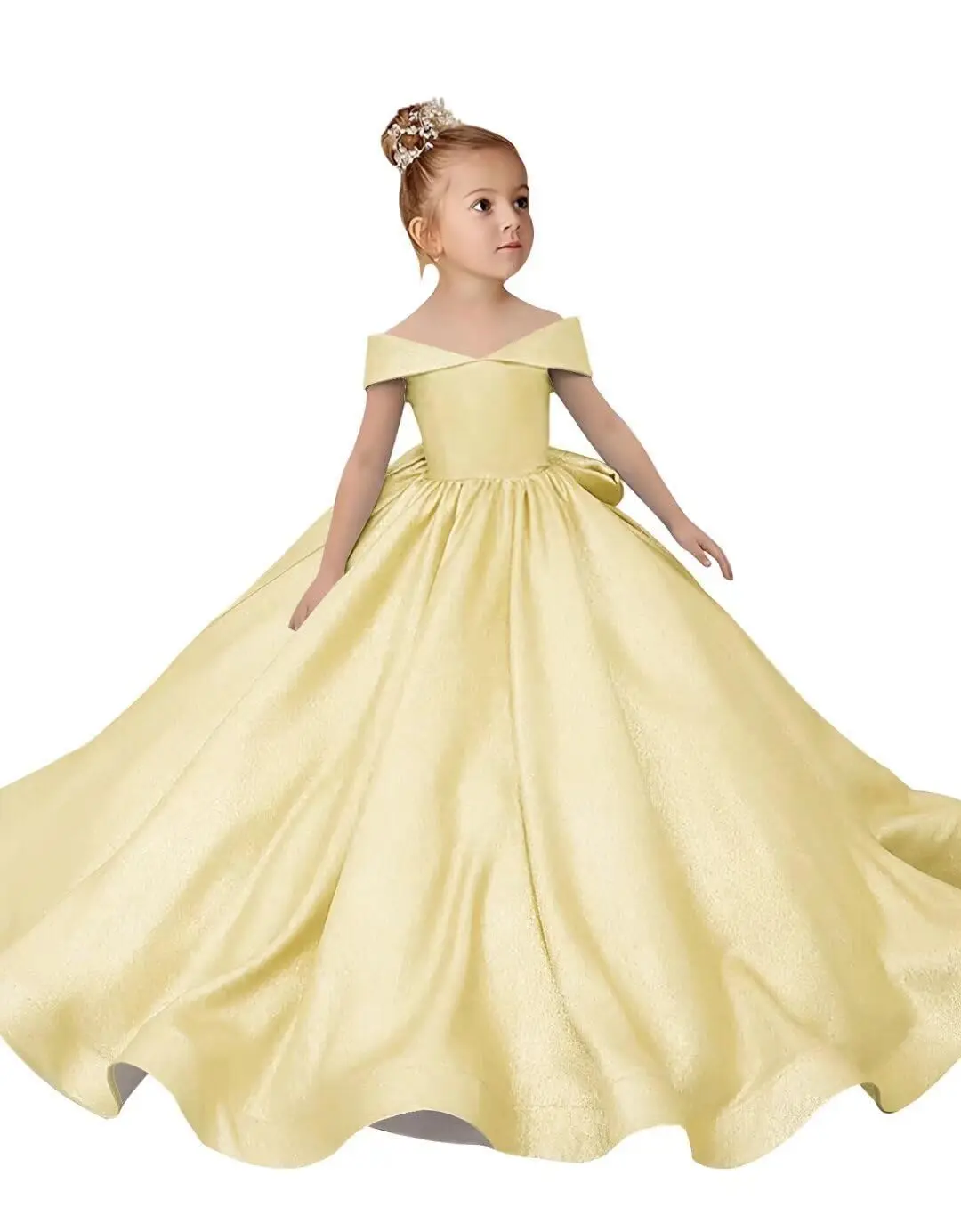 JOJECO Girls One Shoulder Silk Satin Long Dress - Bow-Knot Flower Girl Dress For Wedding, Birthday, Formal