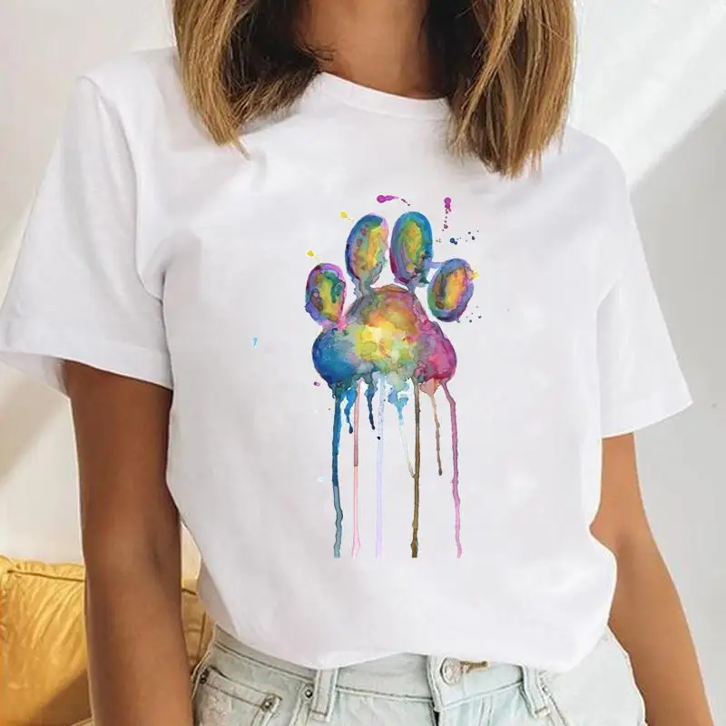 

Women Dog Paw Letter Trend Love Dog Animal Casual Female Cartoon Clothes Tops Print Ladies Tees Tshirt Graphic T-Shirt