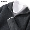 RONGYI  Autumn And Winter 100% Merino Wool Men's Pullover Sweater Turndown Collar Zipper Solid Color Knitted Padded Coat Jacket 2