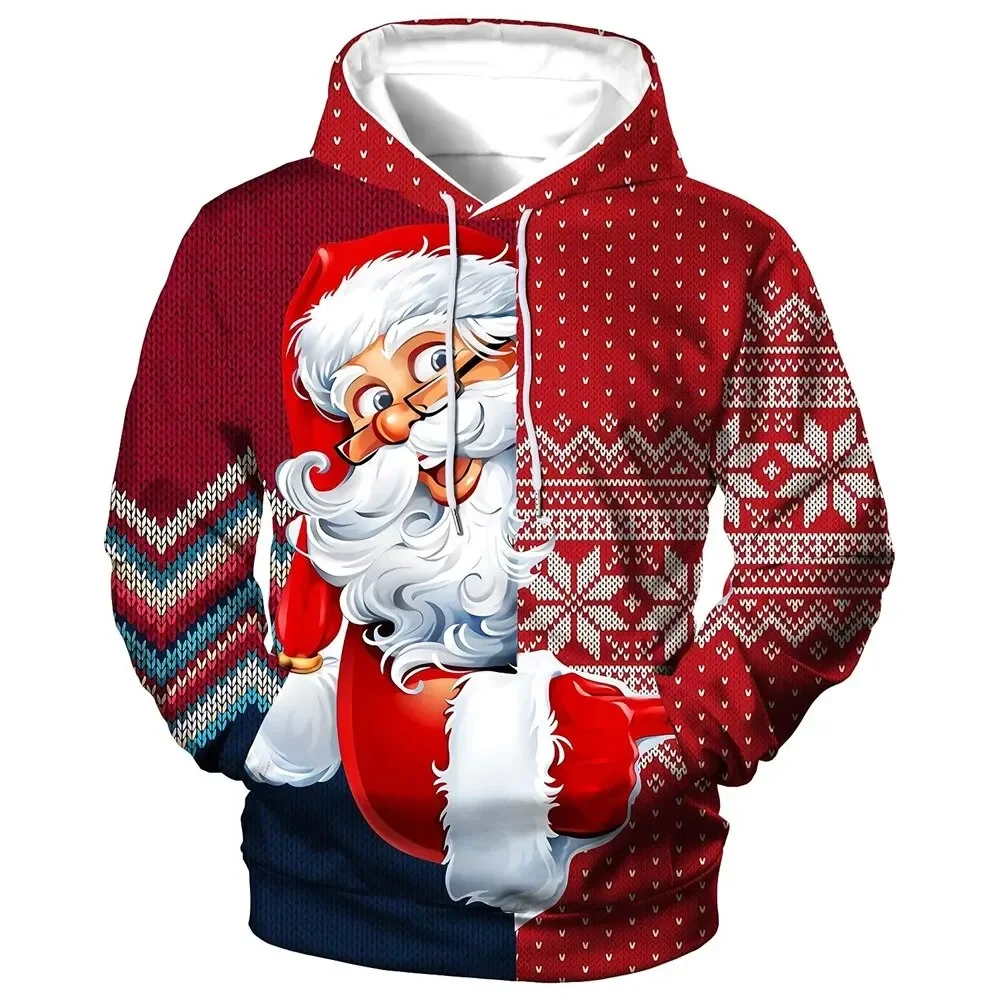 thumbnail image 1 of Sudadera con capucha navideña de Año Nuevo con estampado 3D de Papá Noel para hombre, sudadera con capucha de moda urbana para fiesta, ropa navideña de gran tamaño, 1 of 4