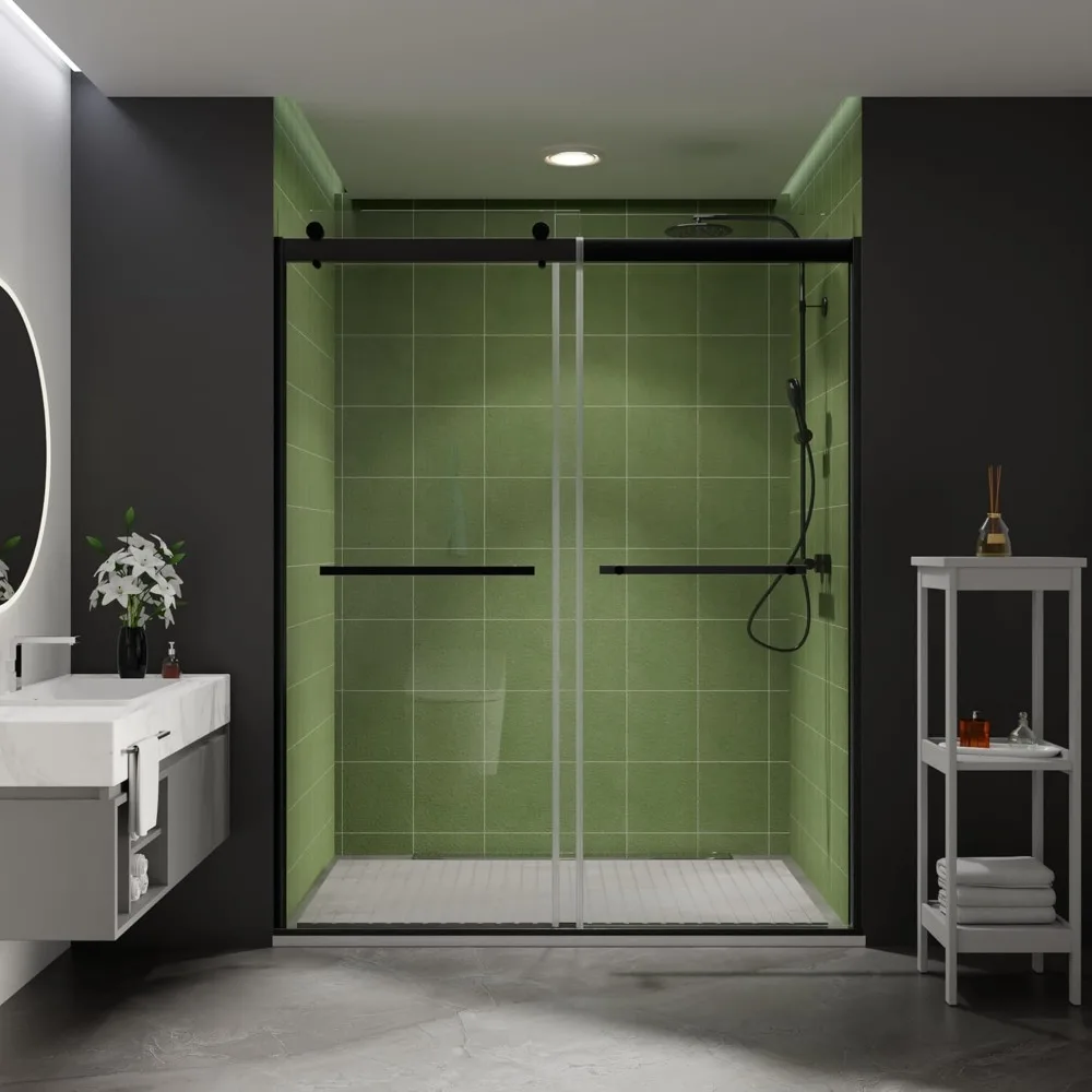 Shower Doors,56-60 in.W X74 in.H Semi-Frameless Sliding ,Sliding with 1/4" (6mm) Clear SGCC Tempered Glass,Shower Doors