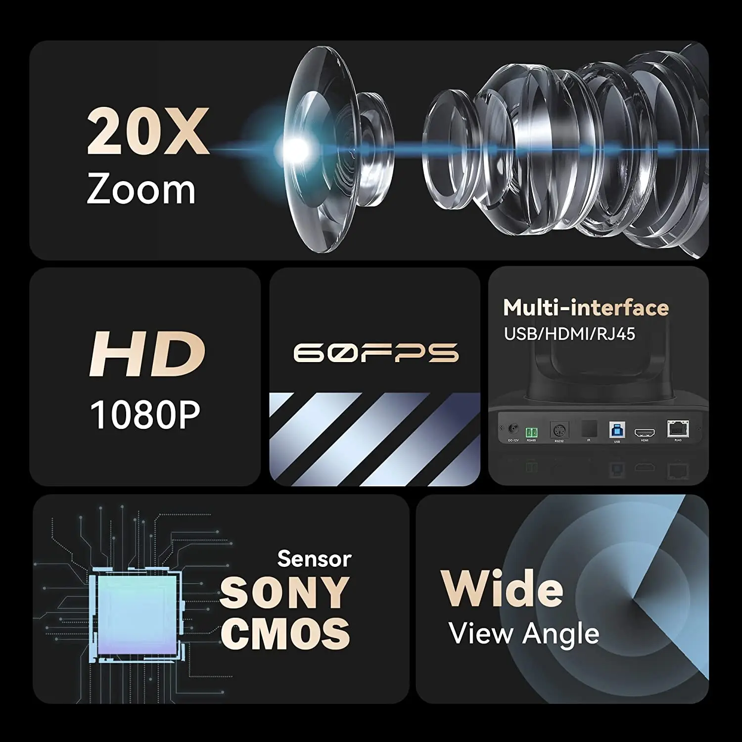 Tenveo PTZ Camera VHD20H 20X Optical Zoom 1080P@60FPS USB with HDMI IP Video Conference Camera Work with OBS Zoom Teams vMix