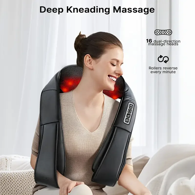 Oreiller de massage électrique Shiatsu pour le dos, les épaules et la nuque, en forme de U, avec fonction chauffante et massage par pétrissage profond des tissus._voghion.com