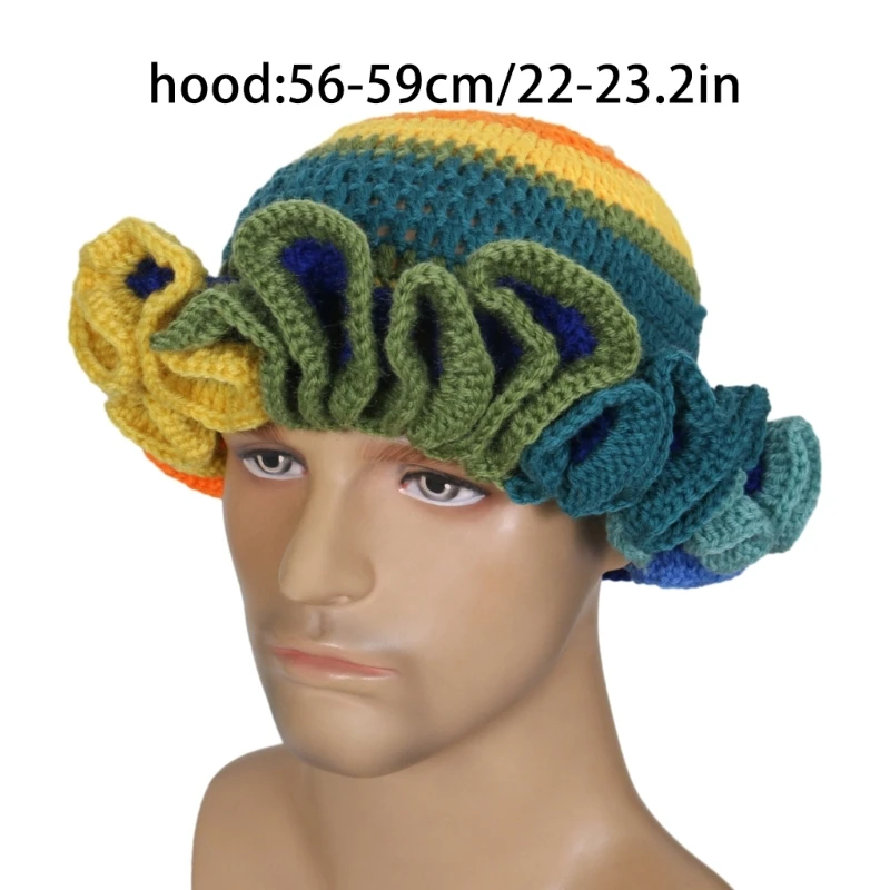 Adult Crochet Bucket Hat Handmade Ruffled Brim Fisherman Hat Windproof Hat images - 6