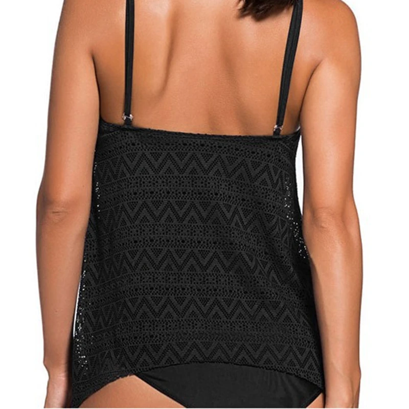 Plus Size Swimwear Women Black Tankini Tummy Control Swimwear Tank Top Retro Solid Swimsuit with Shorts Two Piece Bathing Suit