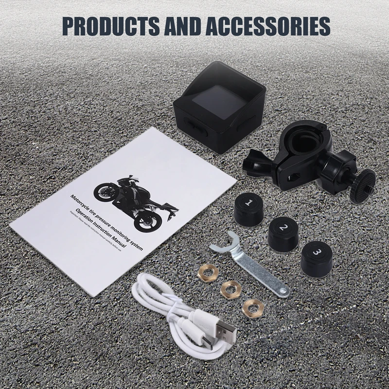 Solar Wireless Tire Pressure Monitoring System Motorcycle TPMS Tire Pressure Monitor LCD Display 3 External Sensors