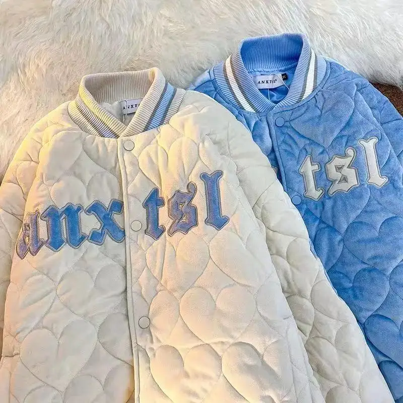 

Harajuku Letter Cotton-padded Jacket Women Y2k Winter Single Breasted Coats Student American Retro Loose Outwear Clothing Bf New