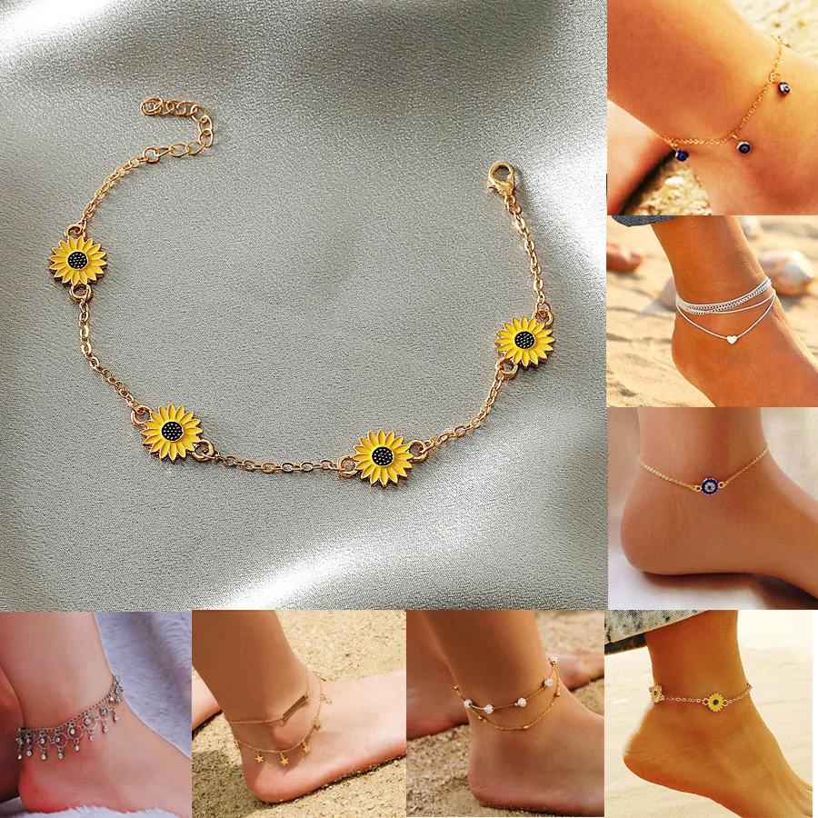 

Korean Sunflower Flower Anklet Charms Ankle Bracelet Halhal Chrysanthemum Anklets For Women Indian Jewelry Creative Anklet Gift