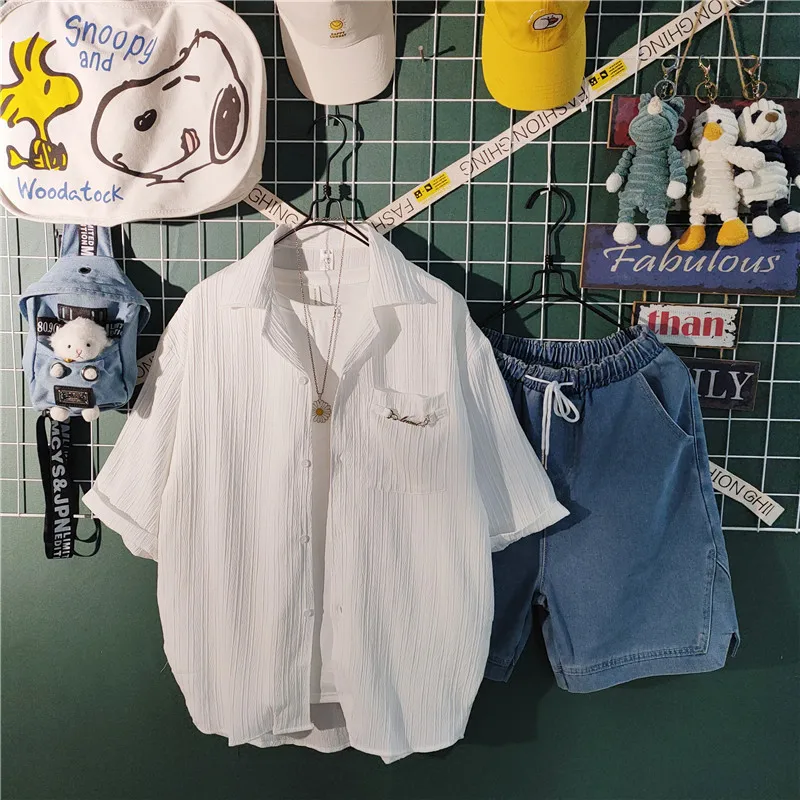 

Male Casual Solid Color Men Cotton Linen Men's Outfits Short Sleeve Button Shirt Beach Shorts Two Piece Set New Summer W61