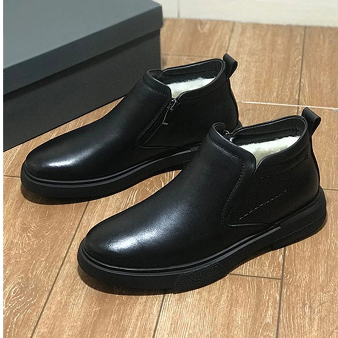 Dave&Di Nordic Fashion Men's High-Quality Leather  Boots Men's Plush Ankle Minus 40 Degree Leather Shoes Man