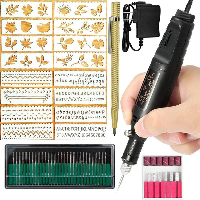 DIY Electric Engraving Pen Precision Etching Carving Pen Engraver Tool with  8 Stencils Set for Wood Glass Leather Metal Steel & Jewellery Making