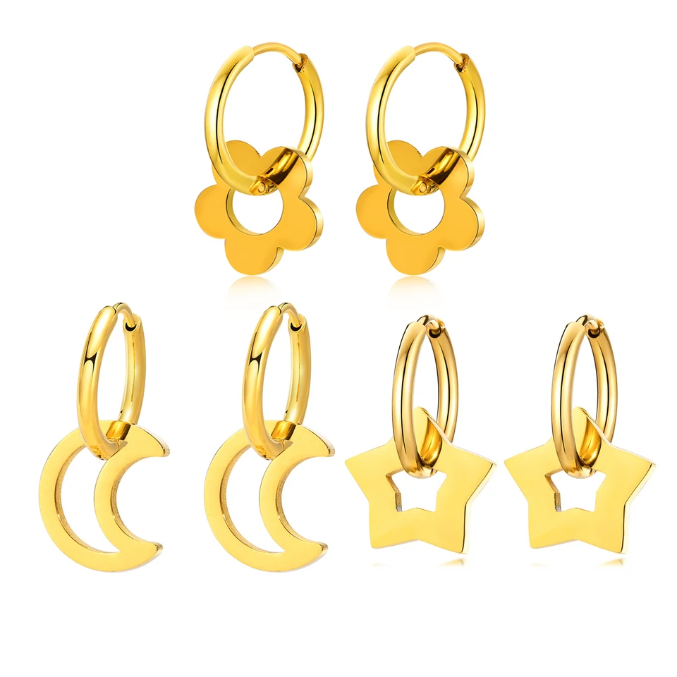 Orecchini Donna Oro 18k - Cerchi Piccoli E Pendenti In Acciaio Inox Ipoallergenico, Regalo Compleanno - 2
