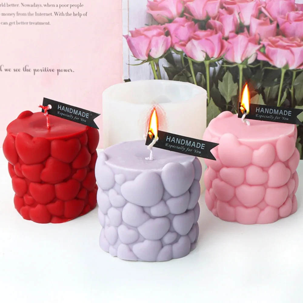 FullPrintingLoveCylinderSiliconeCandleMoldHeartColumnSoap