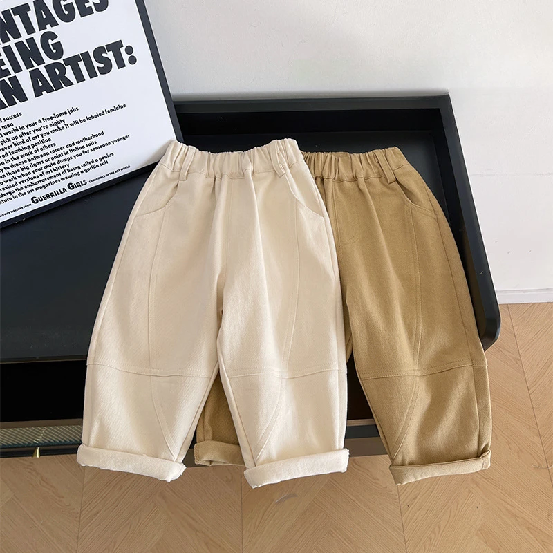 

Boy Pants 2024 Early Spring New Children Pants Korean Style Simple Cotton Pants Boys and Girls Spring and Autumn Casual Pant