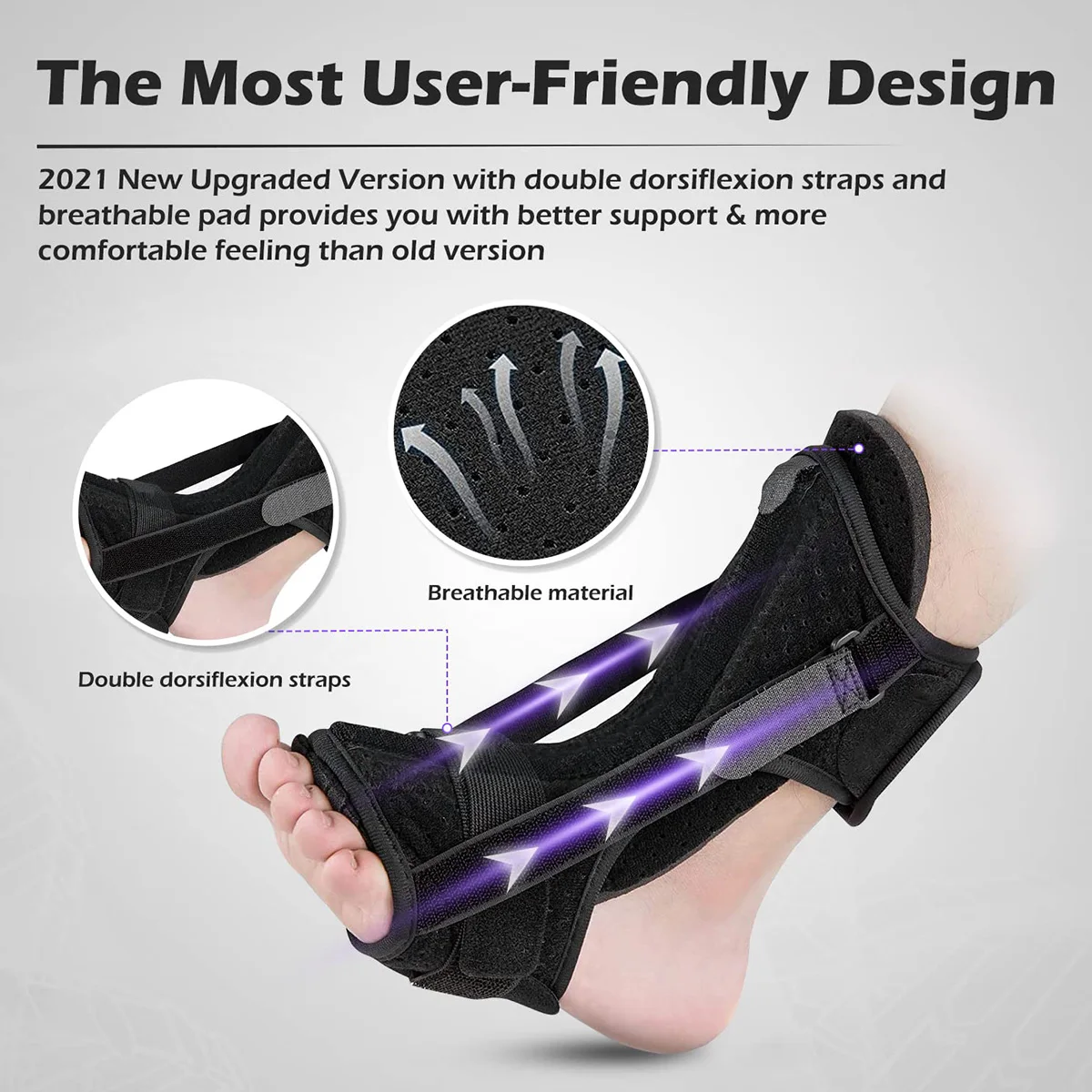 Foot Splint Plantar Fasciitis Night Splint Adjustable Foot Drop Orthotic Brace for Plantar Fasciitis & Achilles Tendonitis Breathable Splint