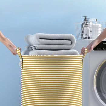 Foldable Striped Laundry Basket 2