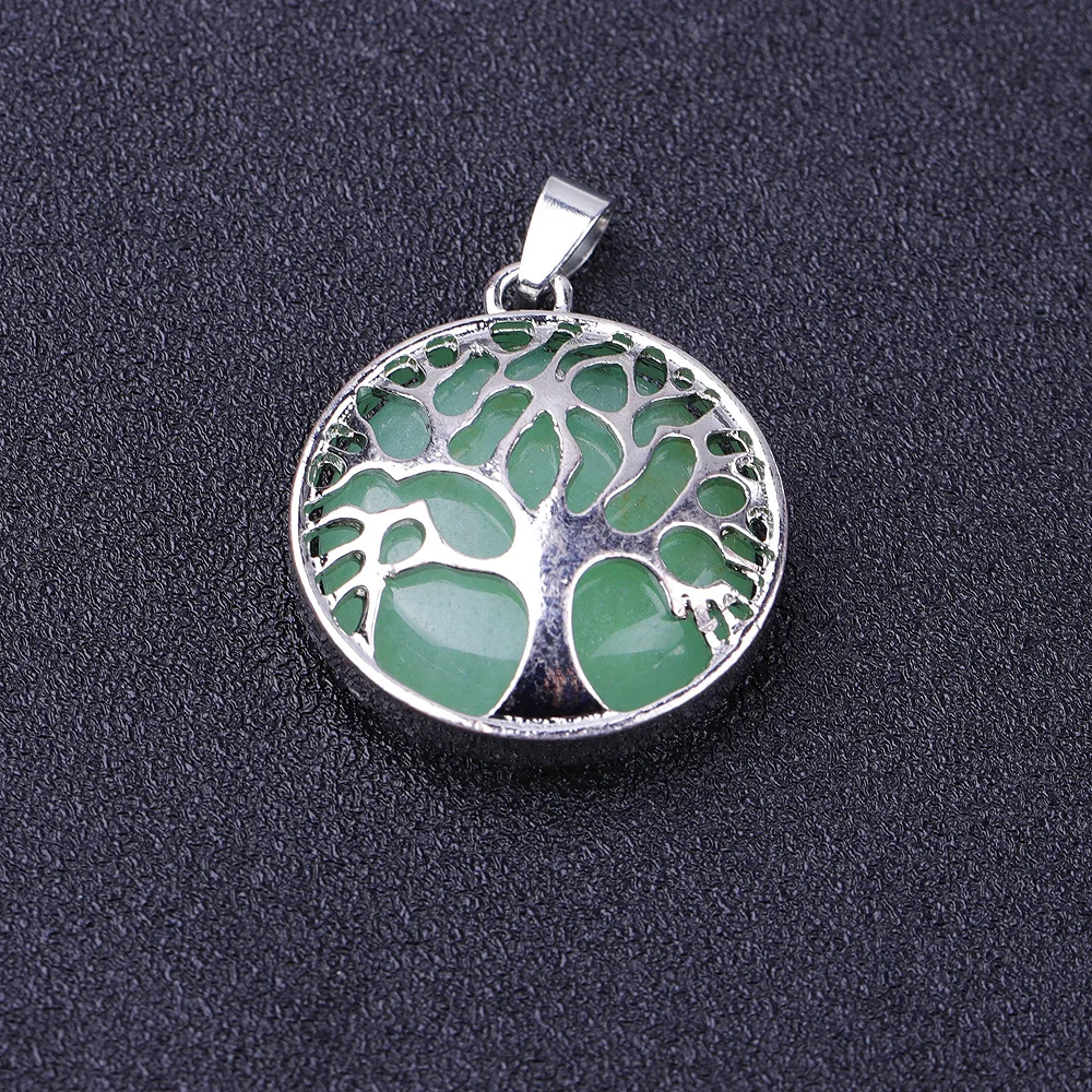 Natural Stone Hollow Tree of Life Pink Tiger's Eye Healing Rose Quartz Crystal Charms Necklaces Jewelry Women