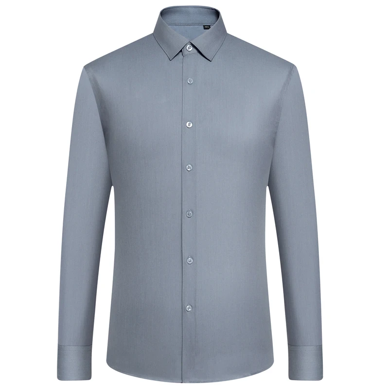 Men's Grey Dress Shirts Pocket-less Design Fashion Bamboo Fiber Long Sleeve Formal Business Casual Party Male Shirt