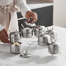  Bowl Salt Shaker Jars Seasoning Storage Jar Stainless Steel Condiment Bottles Pepper Sugar Container Spice Storage Box 
