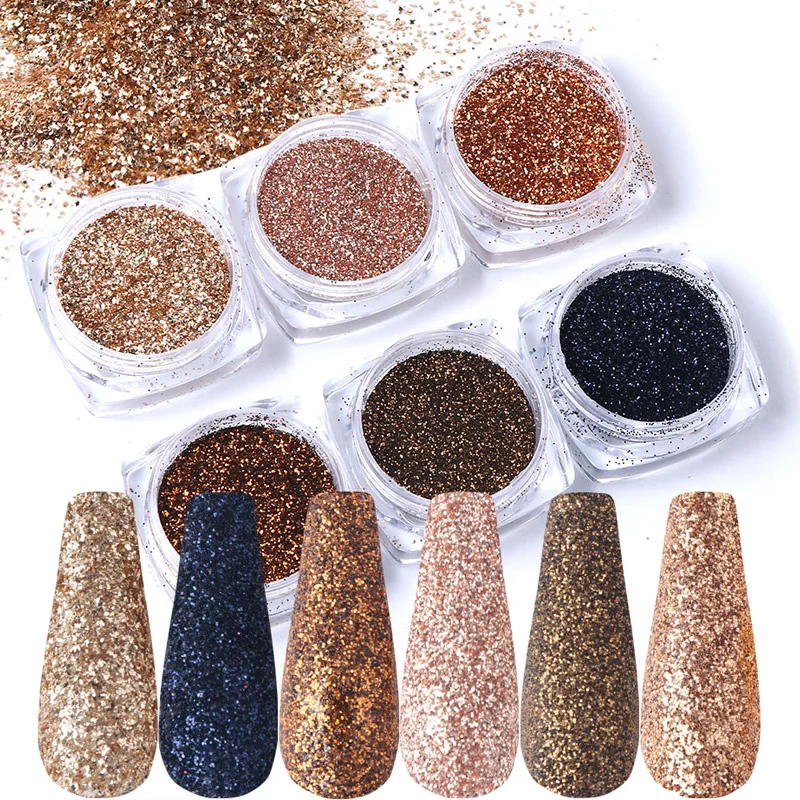 Nail Art Glitter Rose Gold Colors Sandy Powder Nails Sequins Pigment Flakes Rub Dust 3D Shiny Sparkles Decorations 6pcs Nail Powder Nail Glitter Nail Decoration Nail Decorations Nail Flakes