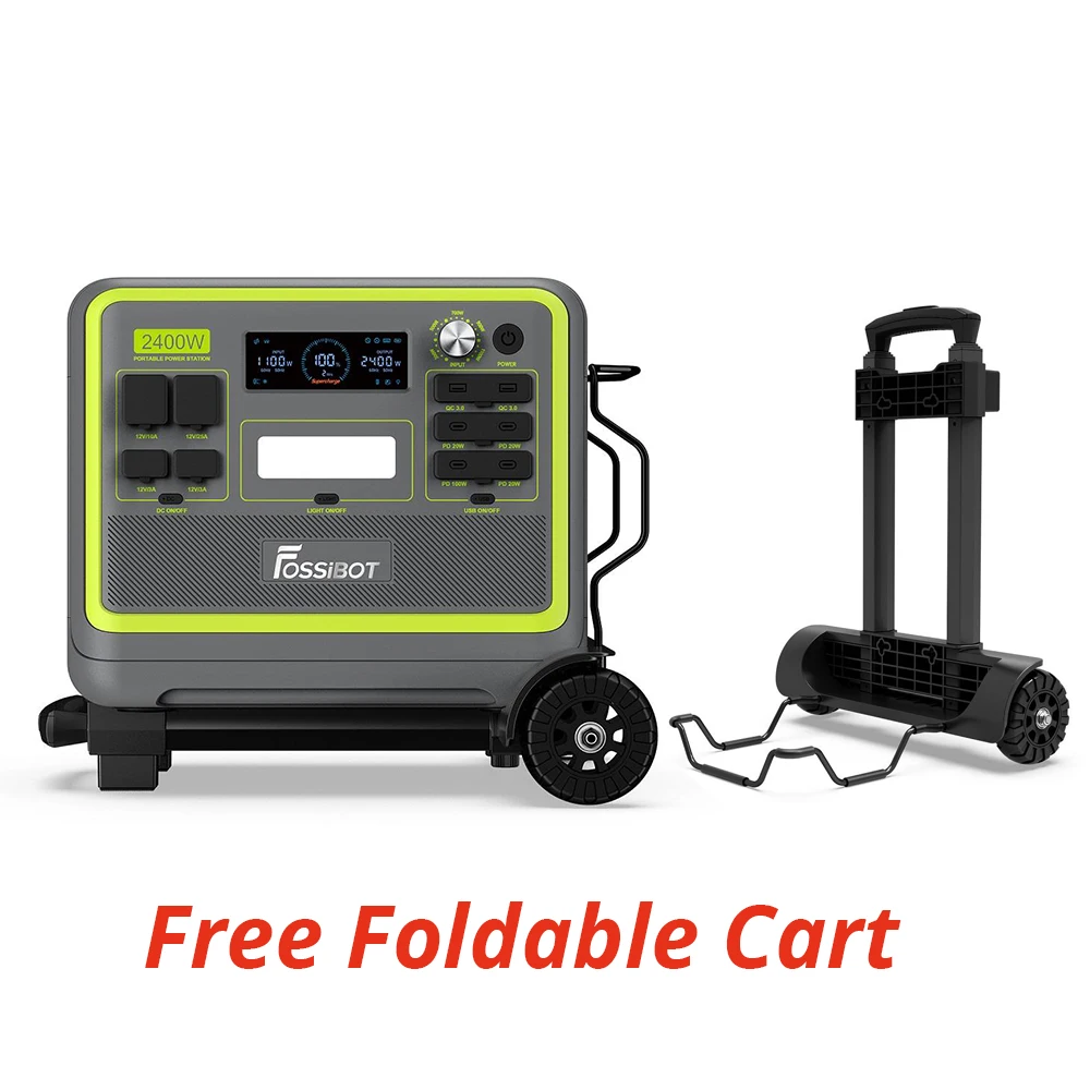 

Бесплатная складная тележка FOSSiBOT F2400 с FOSSiBOT F2400 портативная электростанция 048Wh LiFePO4 батарея 2400 Вт Выходной Солнечный генератор