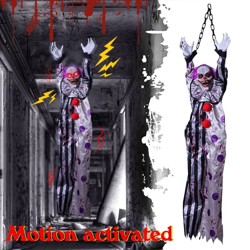 

2023 New Style Halloween Decoration Hanger Clown Nurse Witch Voice Control Electric Toys Hanging Ghost Horror Scene Decor Props