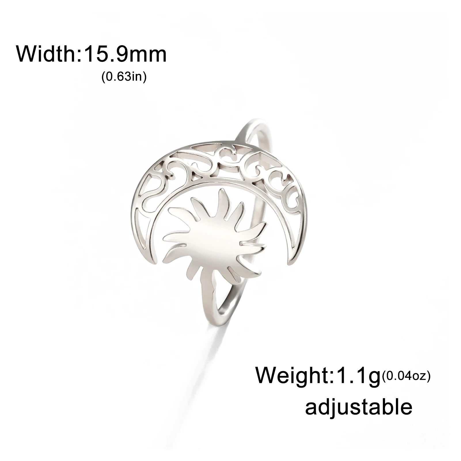 LIKGREAT Frauen Halbmond Sonne Edelstahl Ring verstellbare Fingerring Männer Hexe Amulett Schmuck ästhetische Hochzeits geschenk