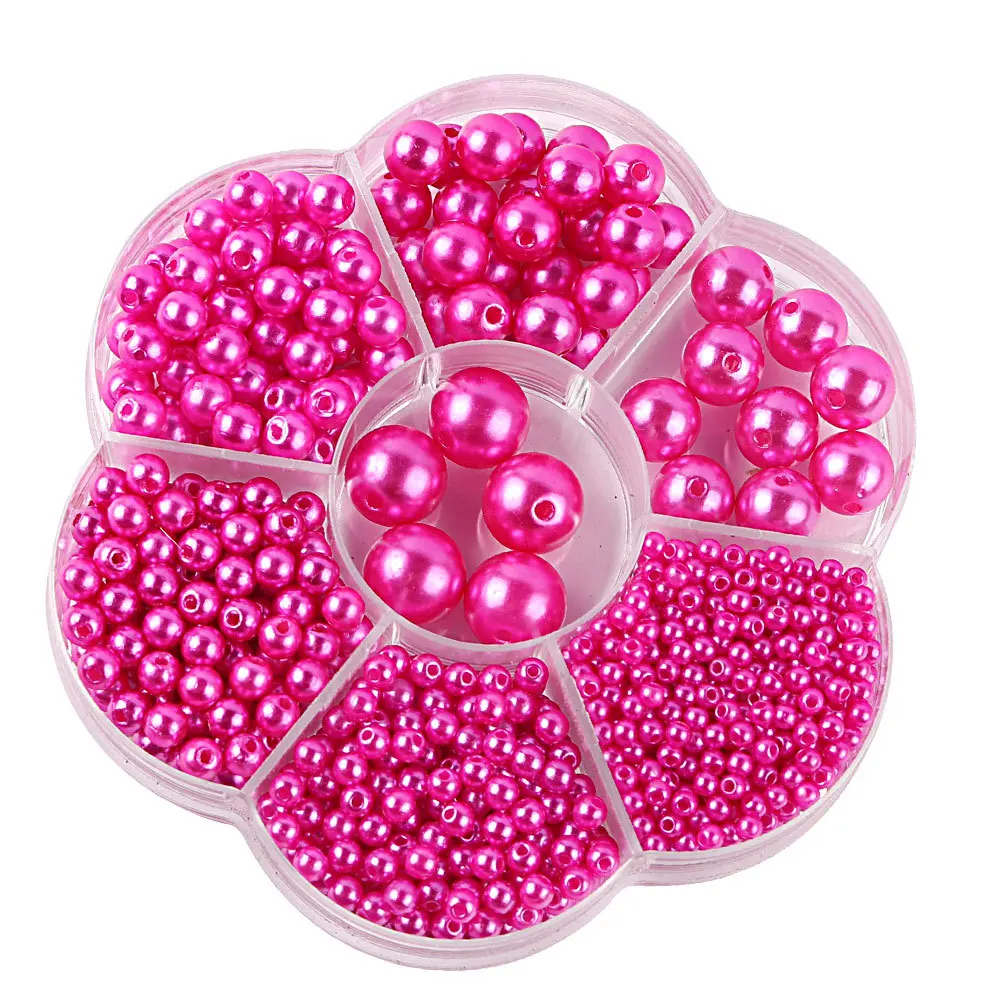 3mm-12mm Mix size Pure White/Pearl Boxed wtraight holes round imitation plastic pearl beads for needlework & Jewelry Making