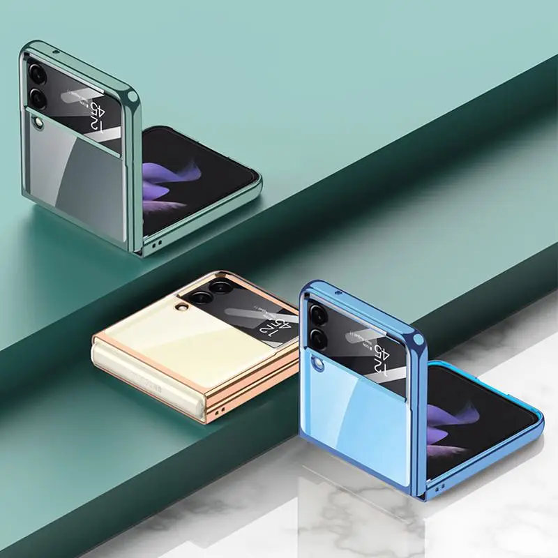 Acrylic Hard Case For Samsung Galaxy Z Flip 3 4 Cover PC Panel Soft TPU Bumper Wireless Charging Support Luxury Protector ZFlip3 galaxy z flip3 case