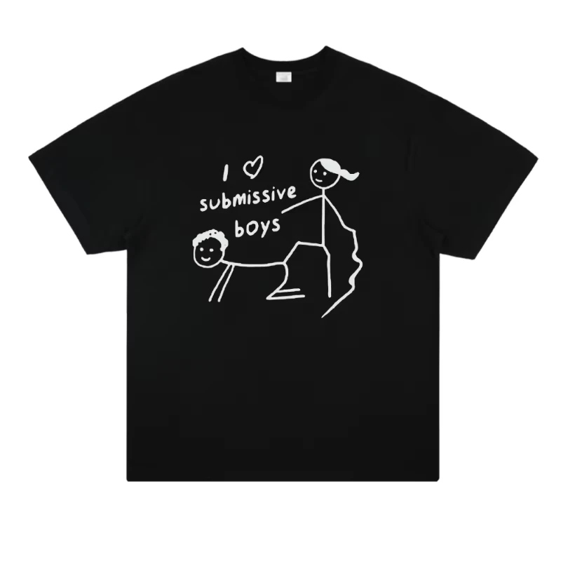I Love Submissive Boys American-style Fun Pure Cotton Printed Short-sleeved Vintage Loose T-shirt Trend Unisex Fashion Street - AliExpress 200000343