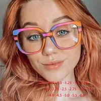 Oversize Square Frame Clear Lens Glasses Colorful Leopard Myopia Nerd Spectacles Degree -0.5 -1.0 -2.0 -3.0 -4.0 to -6.0 1