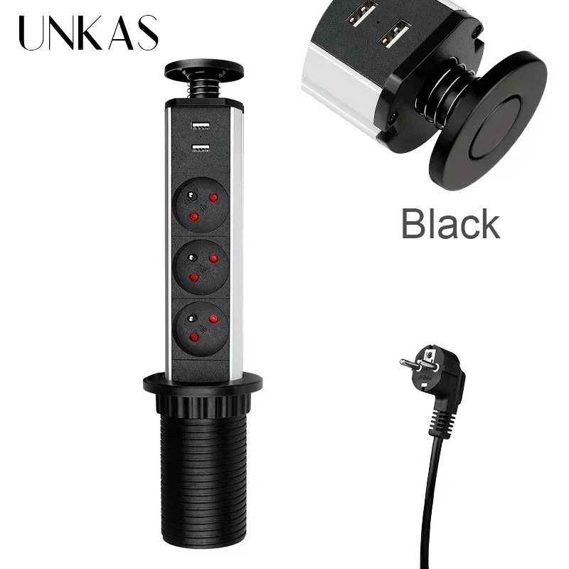 Sleek Retractable Black Pop-Up Power Socket