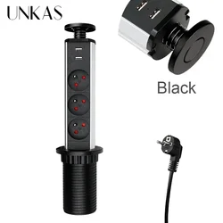 Enhanced Product Title:   
Sleek Black Pop - Up Power Socket with 3 EU Outlets for Kitchen and Desktop Countertops