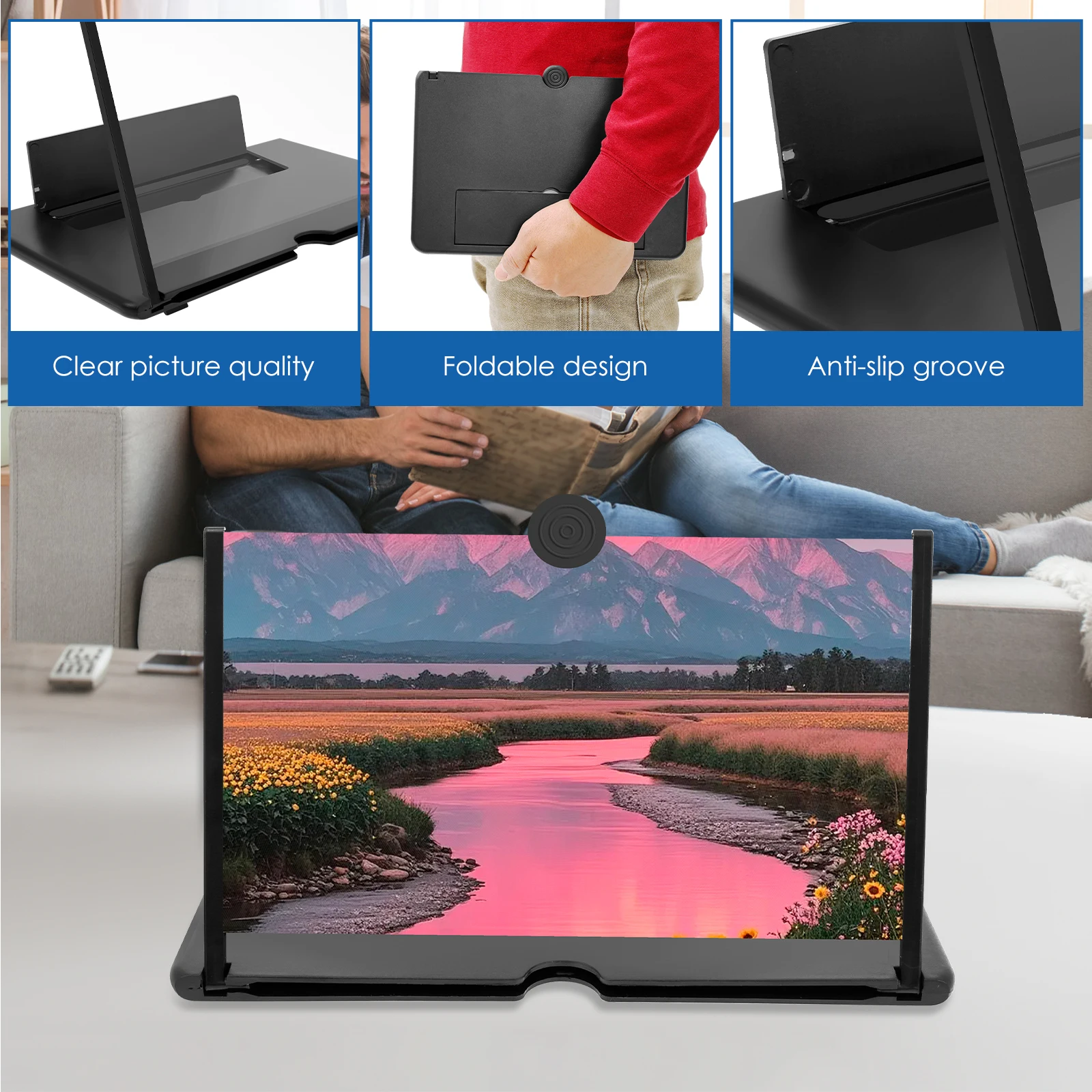 10/12 Inches Screen Magnifier Foldable Phone Screen Magnifier HD Video Amplifier Phone Magnifier for Home Traveling and Camping