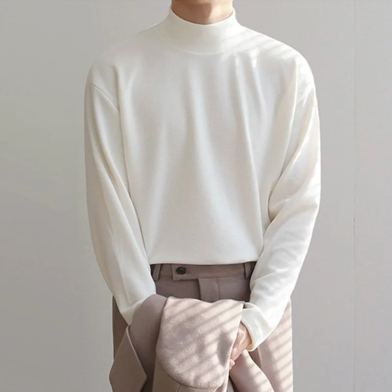 

Мужской однотонный пуловер EBAIHUI корейской версии с полувысоким воротником, теплый мужской топ, Осенний Свободный пуловер с длинным рукавом, рубашка