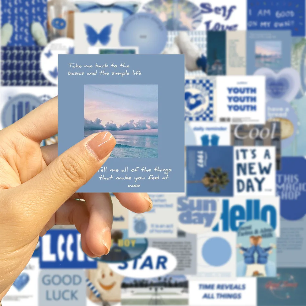 57pcs Blue INS Style Notebooks Graffiti Decorate Stickers Guitar Luggage DIY Creative PVC Waterproof Stickers