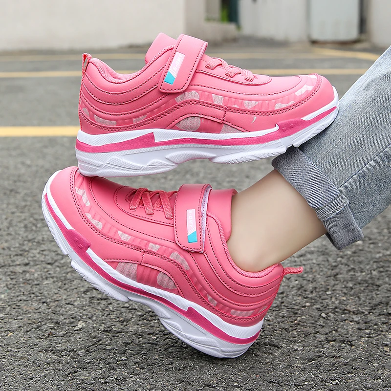 Girls Sport Shoes Waterproof Running Kids Sneakers Casual Leather Pink Breathable Fashion Antislip Lightweight Children Shoes - 4