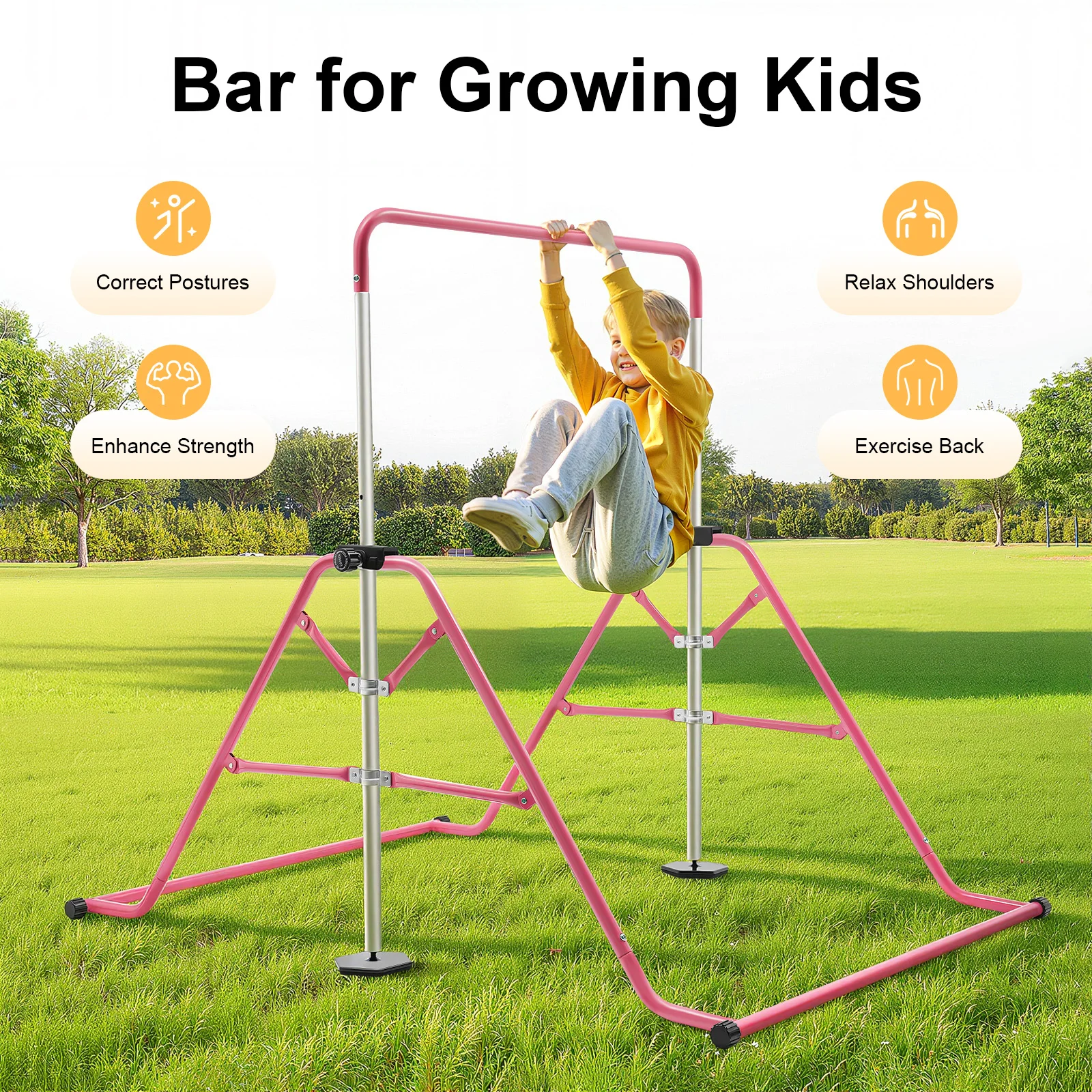 Faltbare Gymnastikstange für Kinder von 3–8 Jahren, höhenverstellbare Trainingsausrüstung mit rutschfester Basis, tragbares Indoor-Outdoor-Fitnessstudio – Detail 4