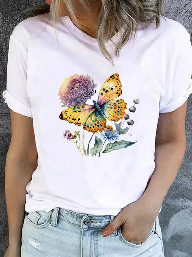 Flower Sweet Trend Cute 90s T-shirt Ladies Fashion Basic Women Graphic Short Sleeve Clothing Tee Top Clothes Print T Shirt