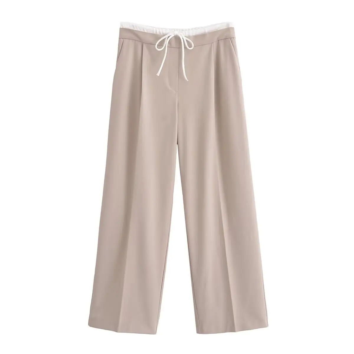 thumbnail image 1 of HH TRAF Pantalones anchos de cintura doble para mujer, nuevos y versátiles, de moda, estilo retro, con cordones y bolsillos adornados, hasta los tobillos, 1 of 5